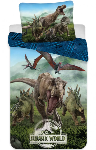 Jurassic World Bettwäsche 140 x 200 cm T-Rex auf der Flucht Blau
