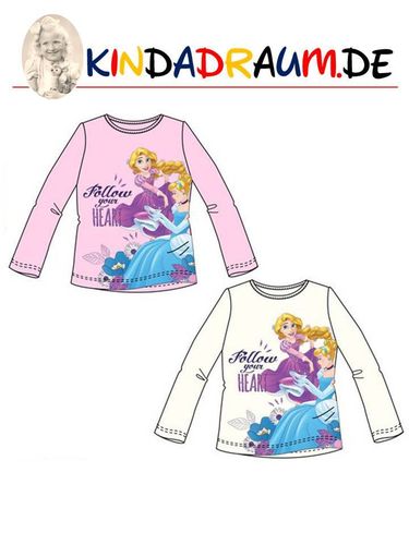 Princess Langarm Shirt weiß oder rosa Cinderella & Rapunzel Follow your Heart